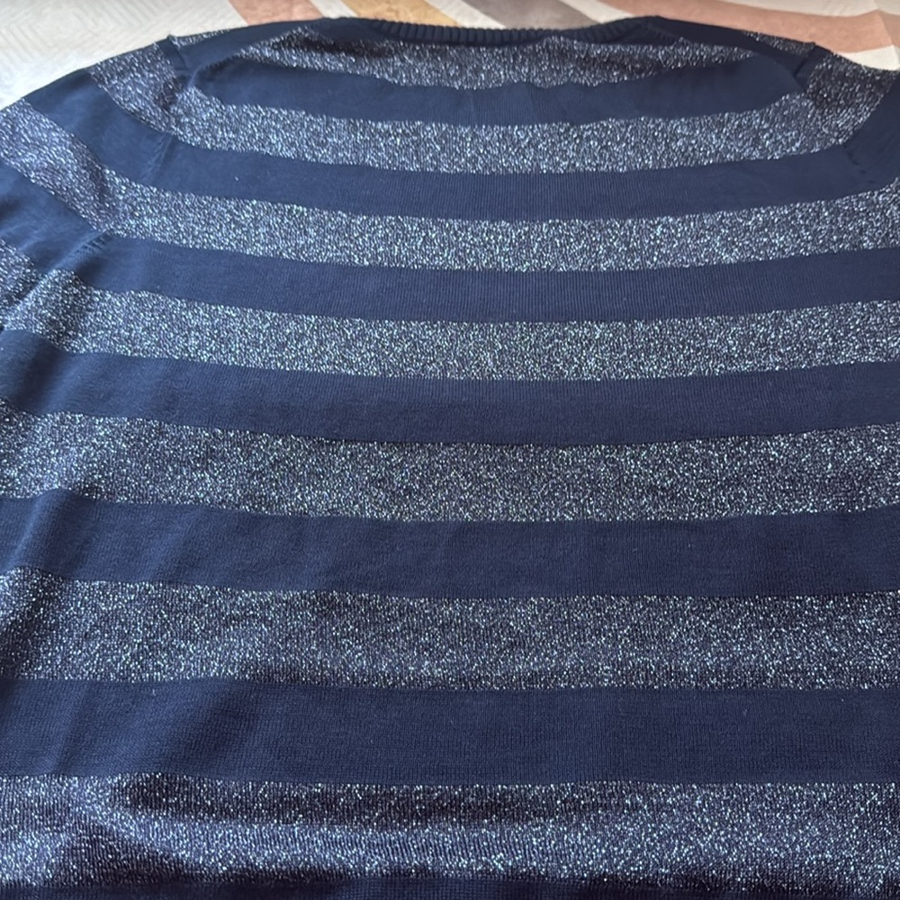 Brooks Brothers Navy Blue And Silver Short Sleeve Top - Picture 8 of 11